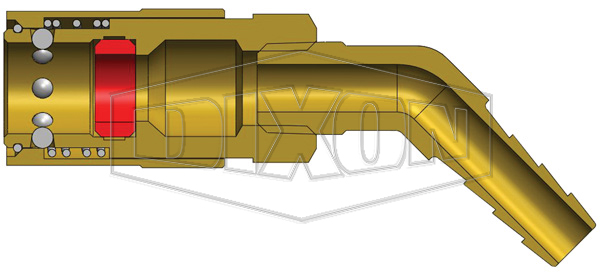 DQC CM-Series Industrial Mold Interchange Unvalved Coupler 45° Hose Barb